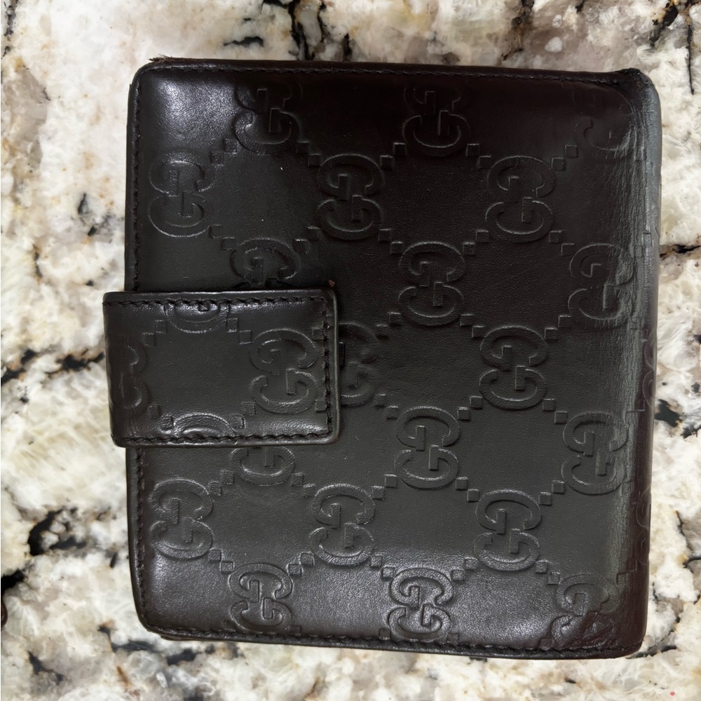 Gucci Brown Snap Wallet with Embossed Design